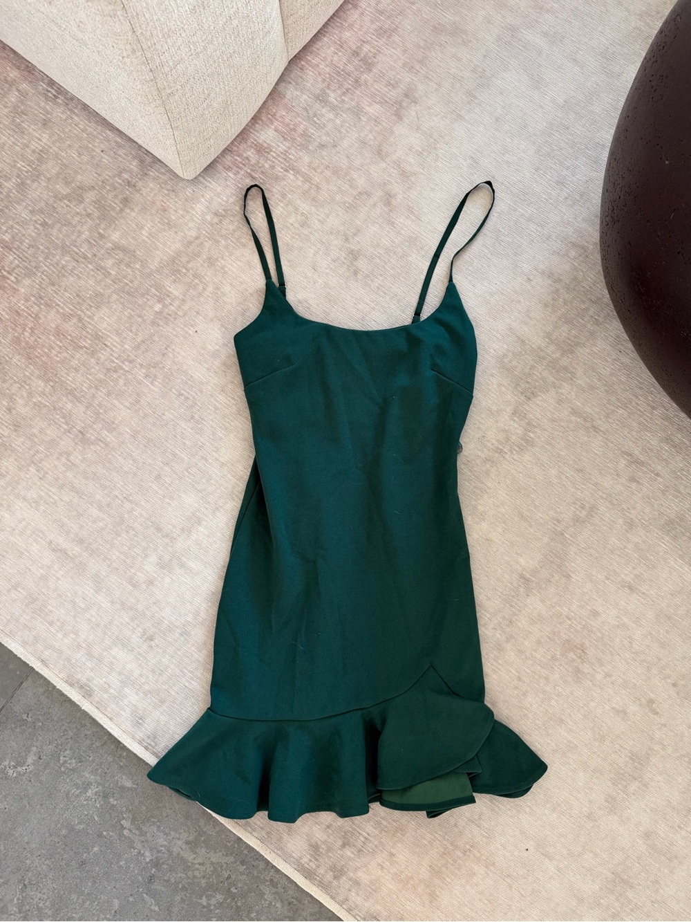 Dark Green Mini Dress with Ruffle Hem